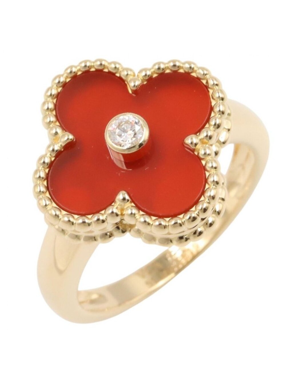 Van Cleef & Arpels Ring Vintage Alhambra Carnelian 18k Diamond
